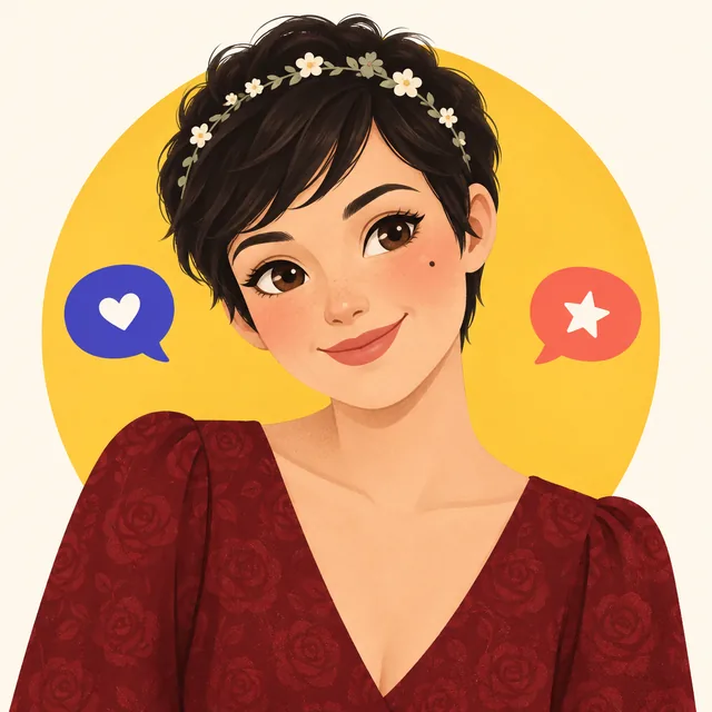 Illustrated portrait of Jouana, the teacher whose voice guides every lesson.